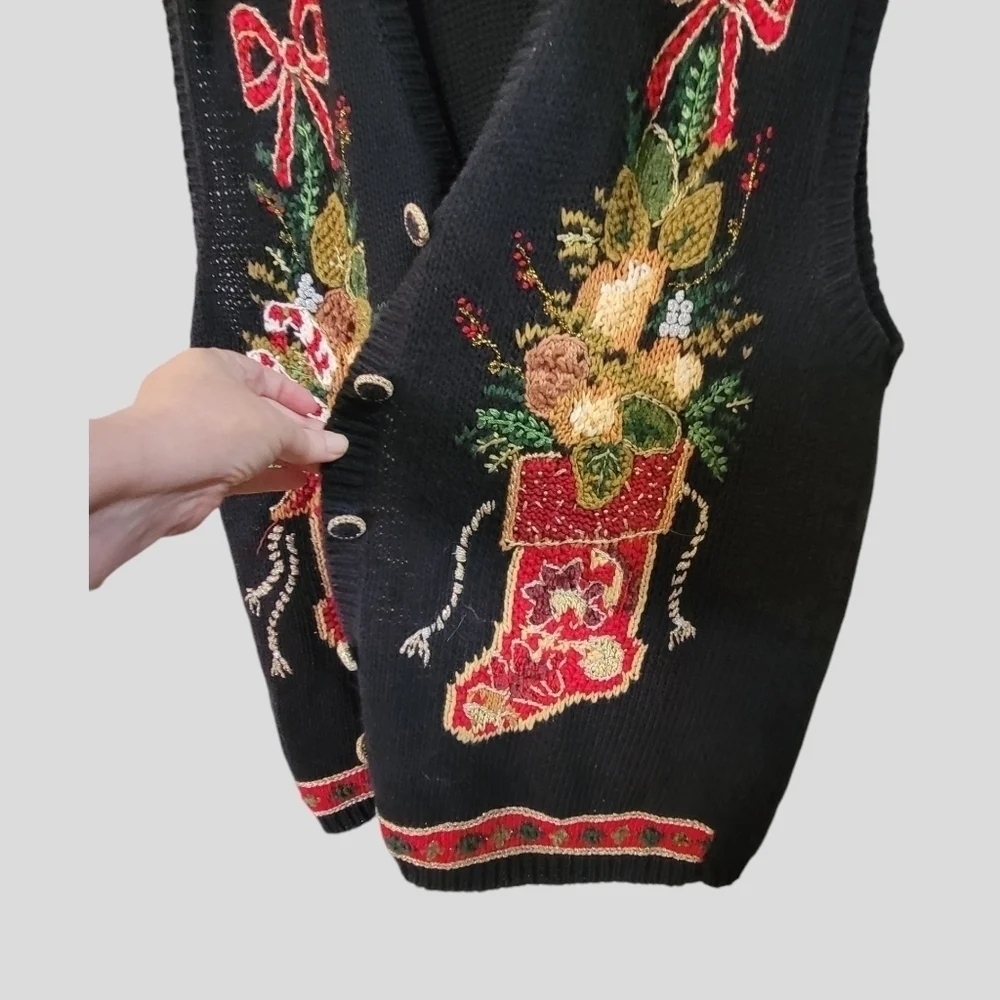 Sz 22/24 Vtg Heirloom Collectibles Cardigan Sweater Vest Christmas Sparkle T34